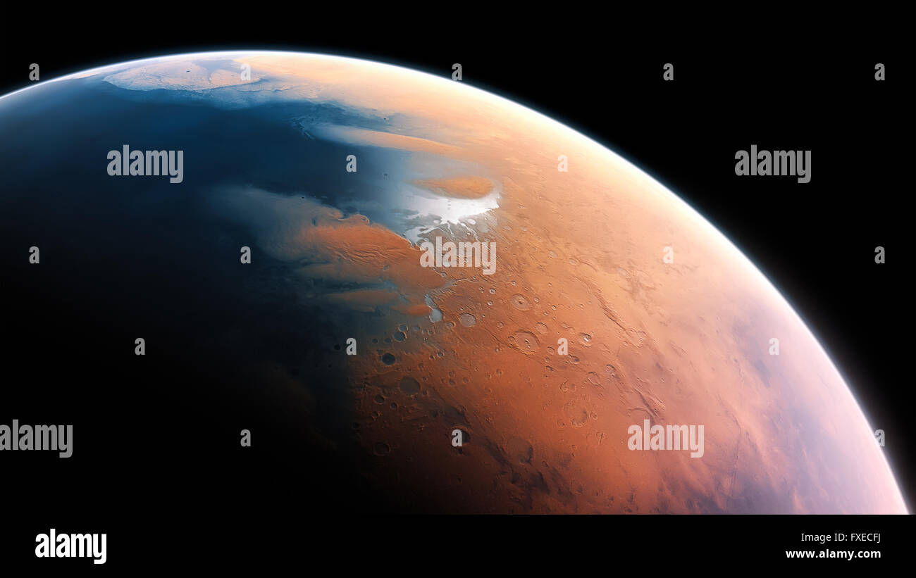 Fantasy Wasser Mars Planet isoliert Galaxie Weltraum Stockfoto