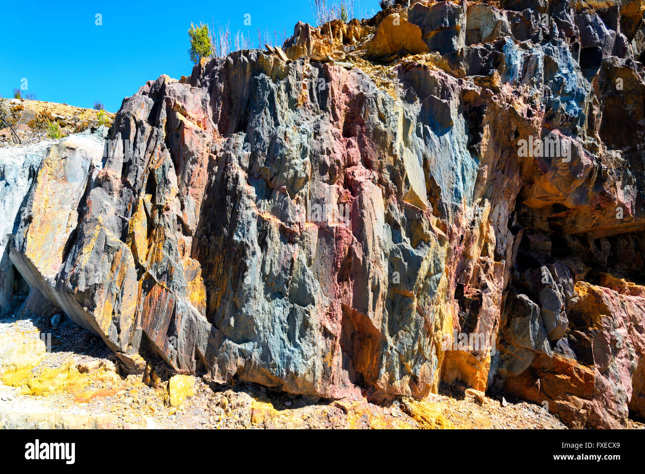 Bunte Felsformation, Bruen in der Nähe von Queenstown, Tasmanien, TAS, Australien Stockfoto