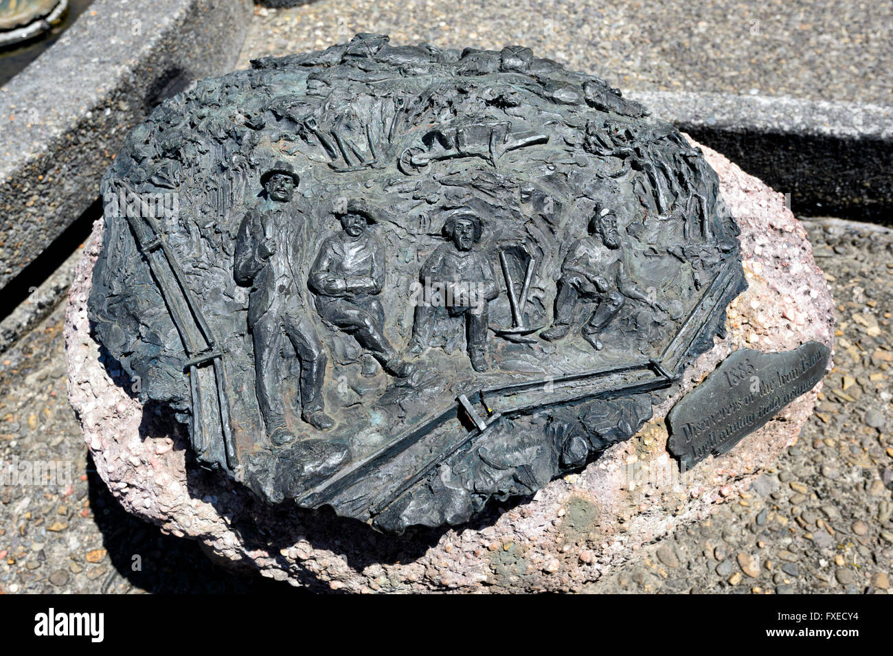 Miners Siding, Denkmal für die Bergleute, Queenstown, Tasmanien, Australien Stockfoto