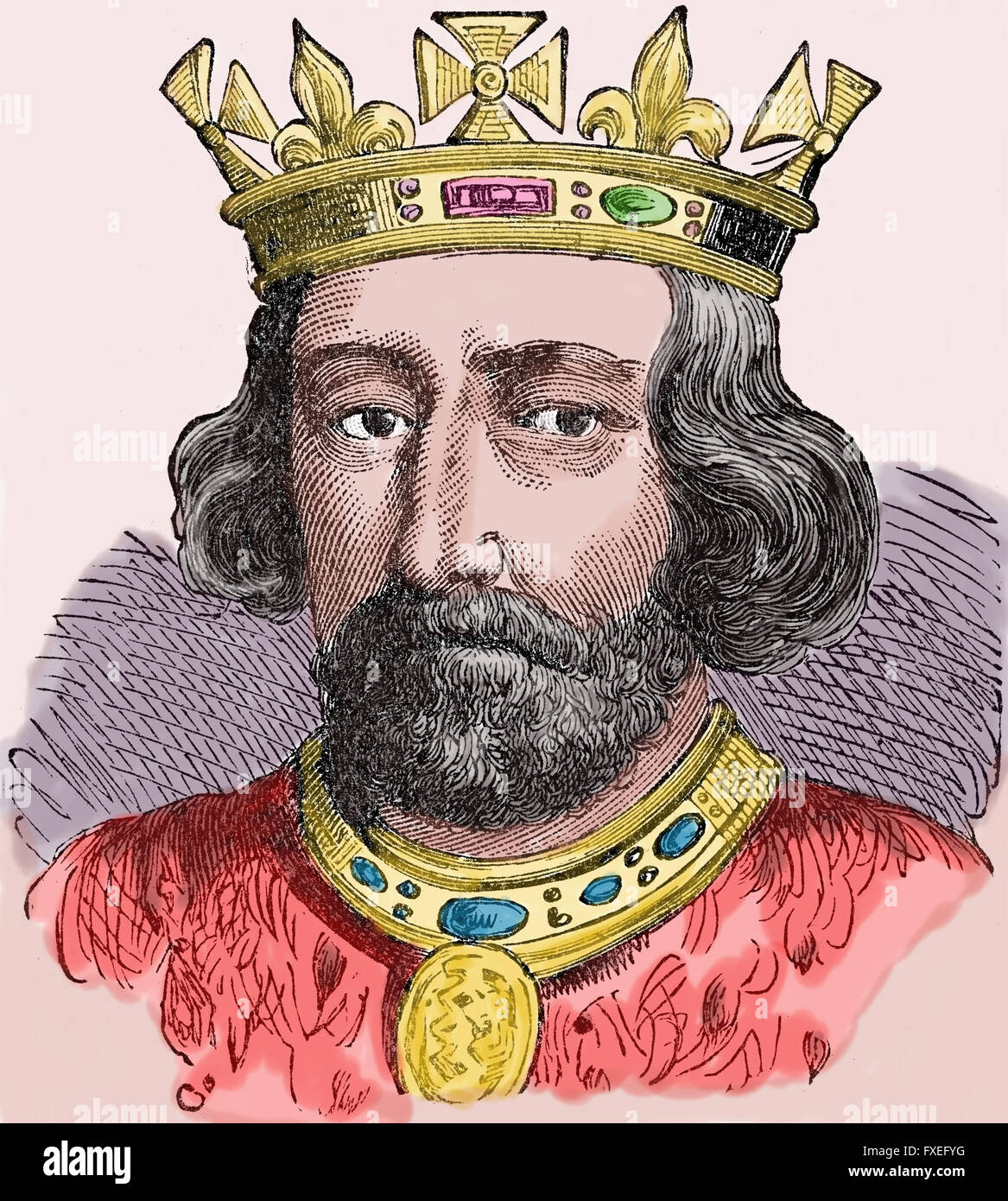 Eduard II (1284-1327) König von England (1307-1327). Haus von Plantagenet. Gravur, Farbe. Stockfoto