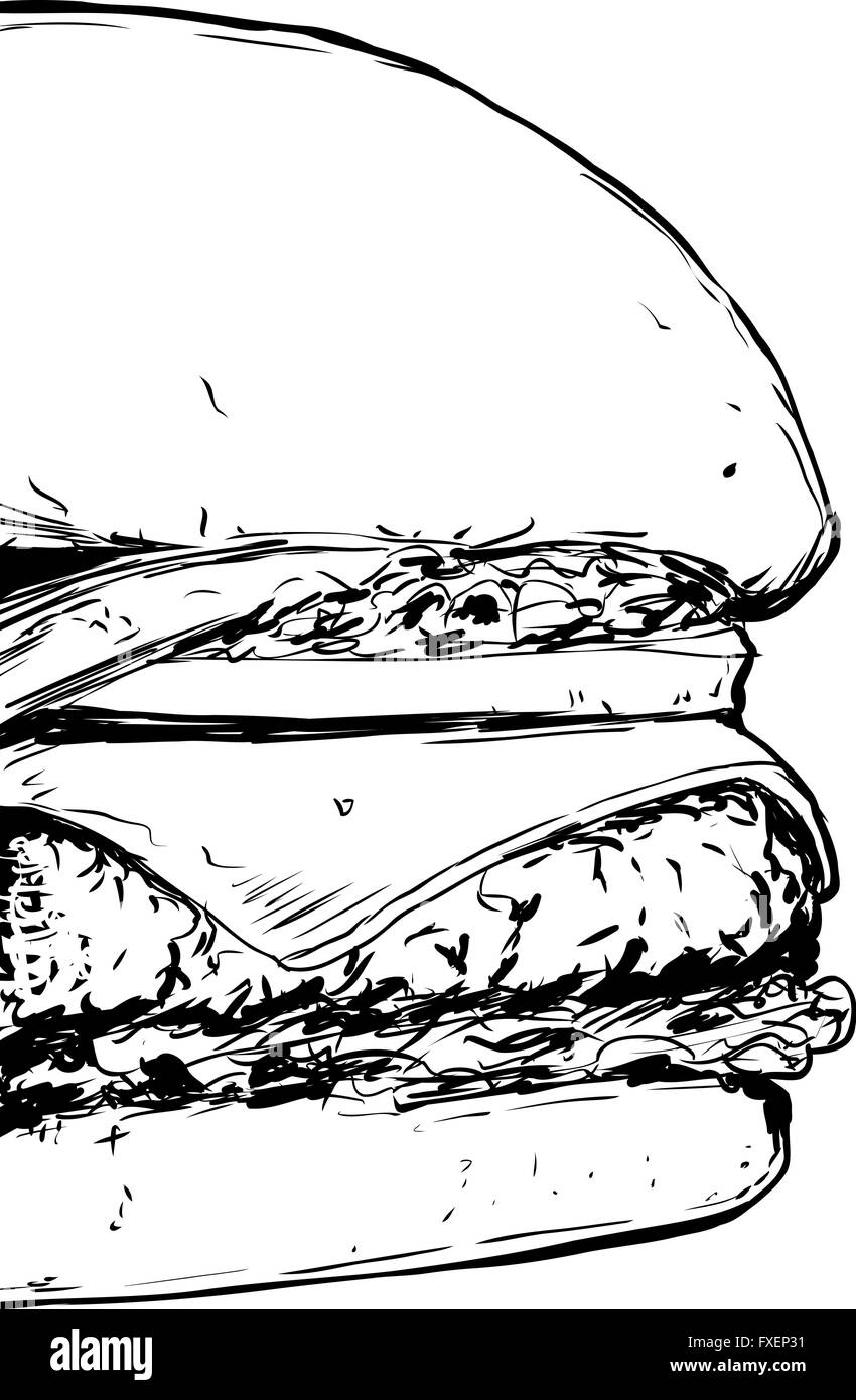 Beschriebenen nahe Blick auf leckeren Cheeseburger mit Tomaten, Salat und Zwiebeln auf Brötchen Stockfoto