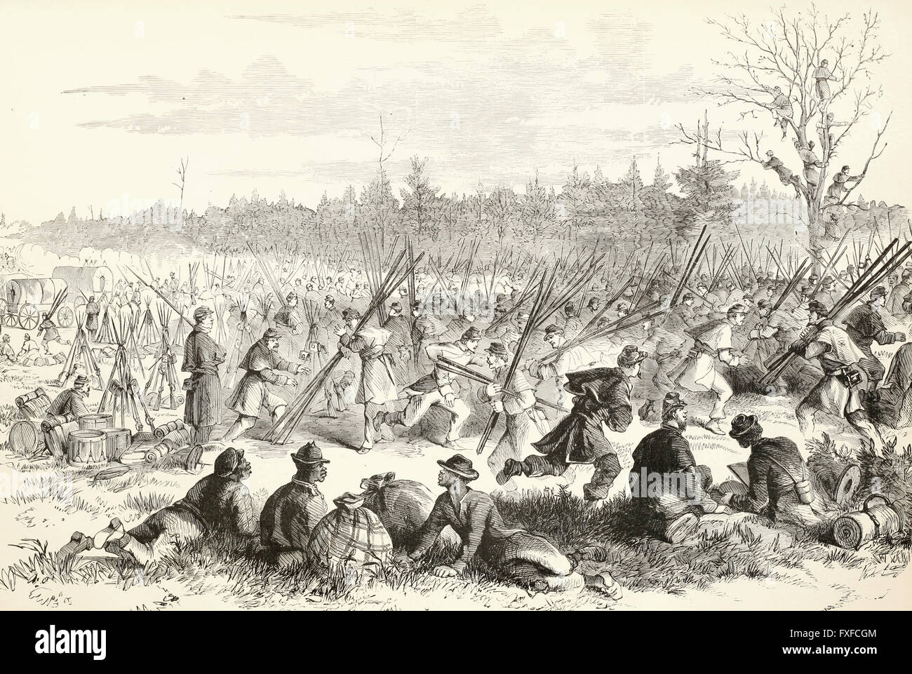 Ins Lager an Stafford Store, Virginia - Third Brigade, Third Division, 6. Korps, Schienen und sammeln Kaki Abführung. USA Bürgerkrieg Stockfoto