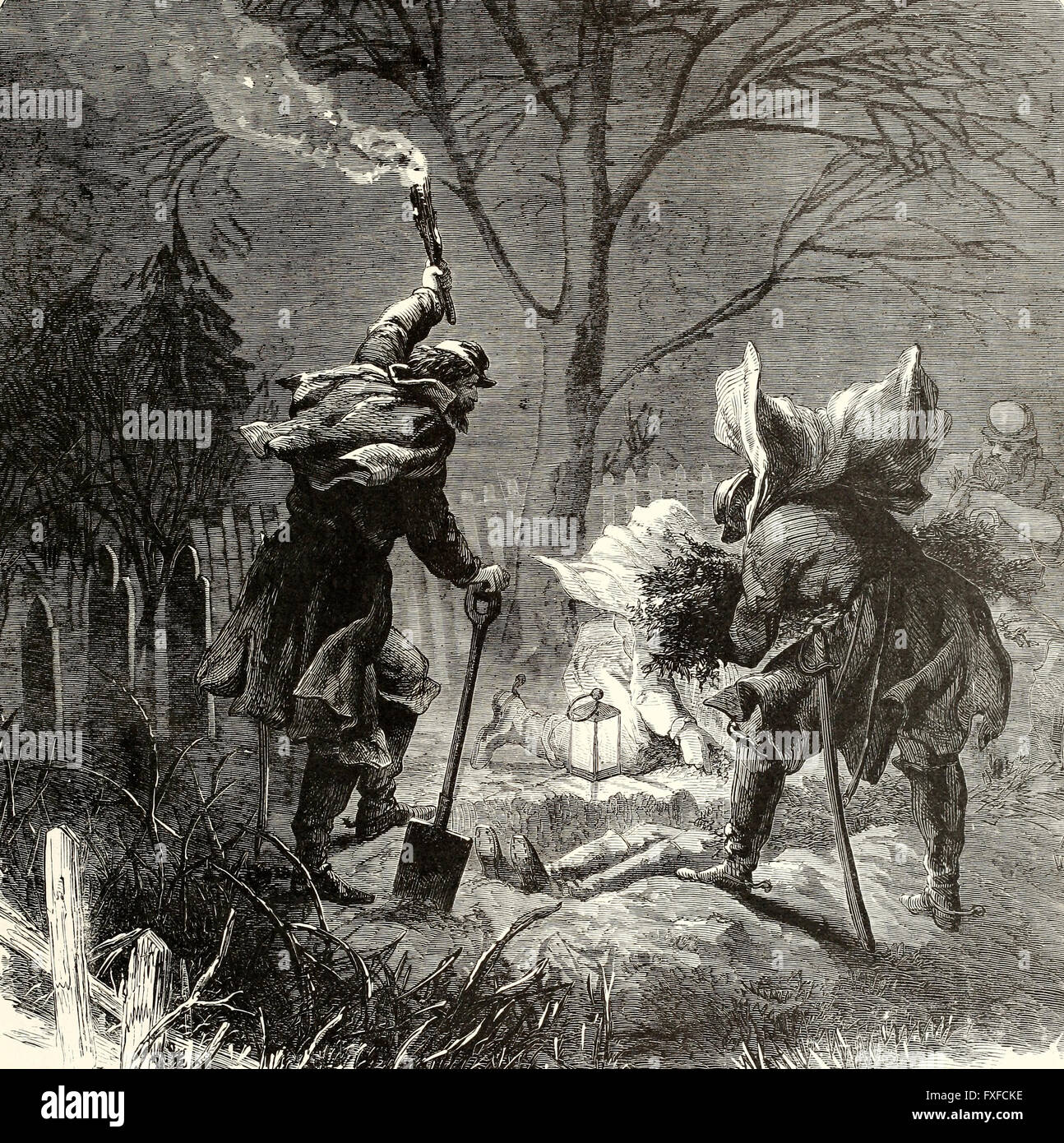 Nacht Begräbnis von Oberst Gabresche, Chef des Stabes Generalmajor Rosecrans auf dem Schlachtfeld von Stone River, Tennessee. USA Bürgerkrieg Stockfoto