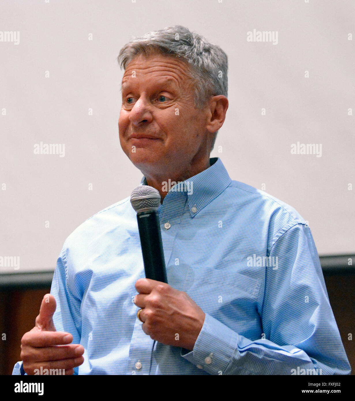 Albuquerque, NM, USA. 14. April 2016. Ehemalige NM Gouverneur Gary Johnson ist jetzt ein Präsidentschaftskandidat mit der Libertarian Party. Donnerstag, April. 14, 2016. © Jim Thompson/Albuquerque Journal/ZUMA Draht/Alamy Live-Nachrichten Stockfoto