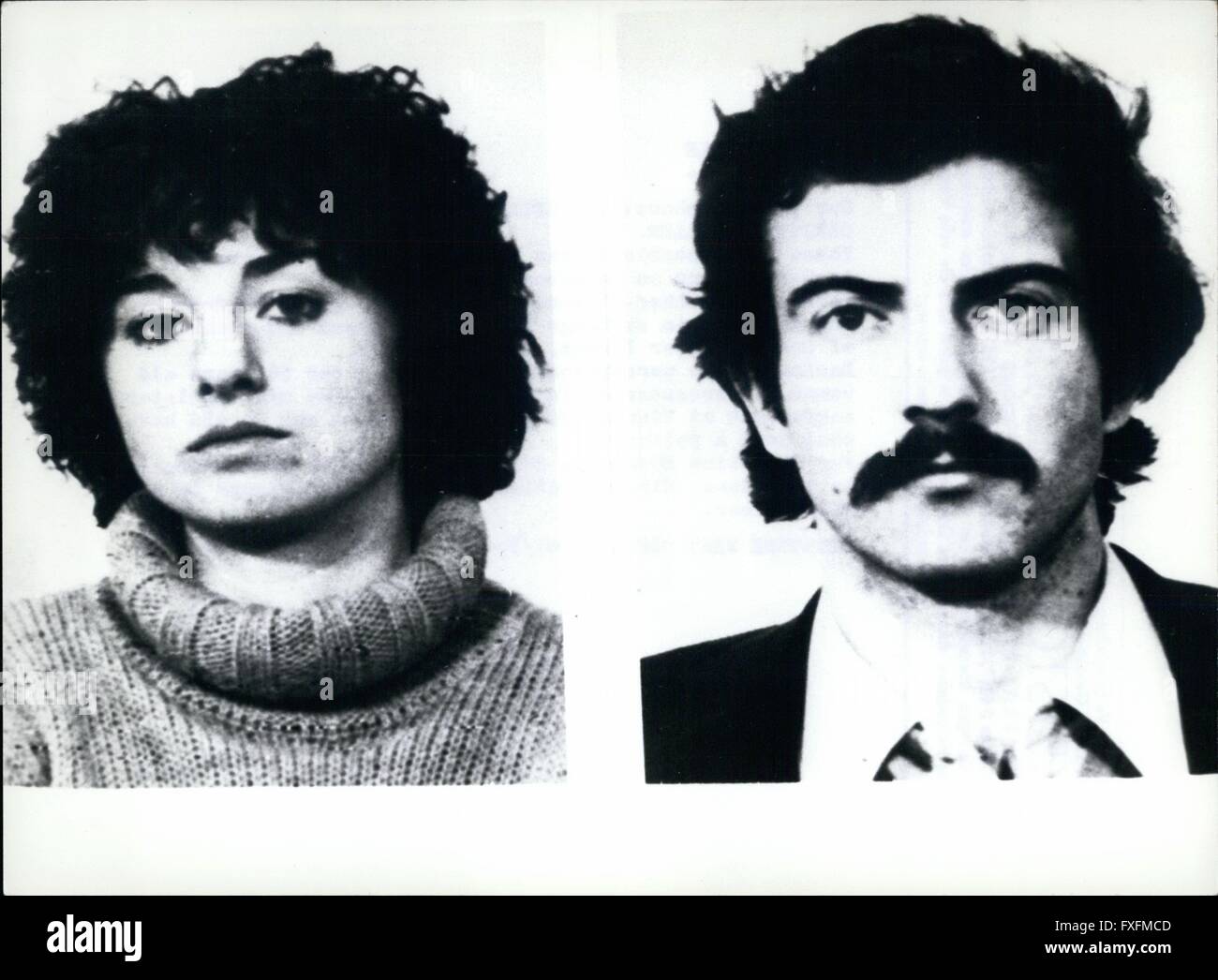 1977 - Foto zeigt Gabrielle Krocher-Tiedemann und Christian Möller. Diese zwei wahrscheinlichen deutschen Terroristen könnten in der Schweiz am 20. Dezember 1977 verhaftet. Gabrielle Krocher-Tiedemann in Deutschland verhaftet wurde und erhalten Sie kostenlos im Austausch für die entführten CDU-Vorsitzender von Berlin, Peter Lorenz, im Frühjahr 1975. Basierend auf die Wahrnehmung der Polizei, wurde die 26 Jahre alte Frau accessoried bei dem Überfall auf die OPEC-Minister-Konferenz in Wien vor zwei Jahren. Da sollte sie ein Polizist erschossen haben. Christian Möller ist wegen Banküberfällen in zwei Fällen gesucht. Seine Verbindung Stockfoto
