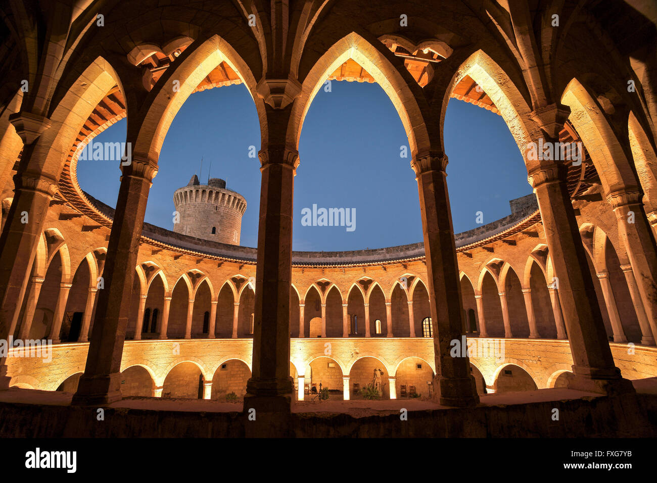 Castillo de Bellver (s.XIV),patio de Armas kreisförmig, Palma, Balearen, Spanien Stockfoto