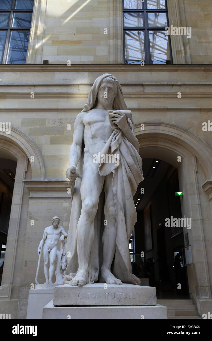 Cato der jüngere (95-46 v. Chr.). Römische Politiker. Statue von Cato töten sich selbst beim Lesen der Phaidon. Von Jean-Baptiste-Roman Stockfoto
