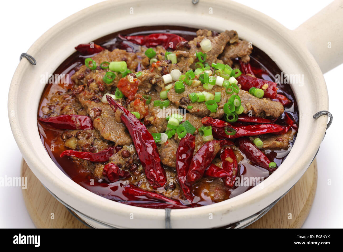 Shuizhu, Shui Zhu, geschnittene Rindfleisch in heiße Chili-Öl, chinesische Sichuan-Küche Stockfoto
