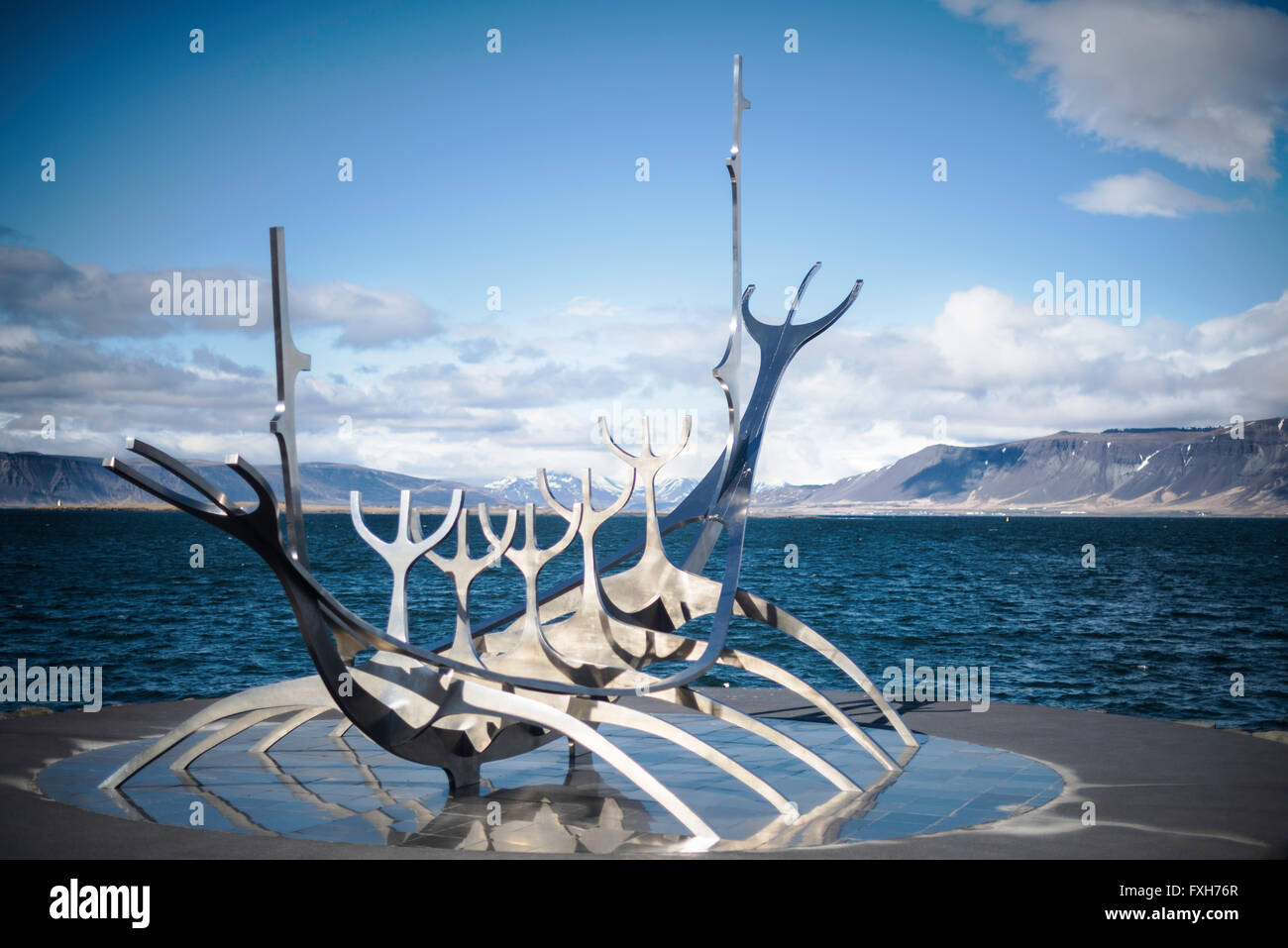 "Sun Voyager" Viking Boot Skulptur in Reykjavik Island. Stockfoto