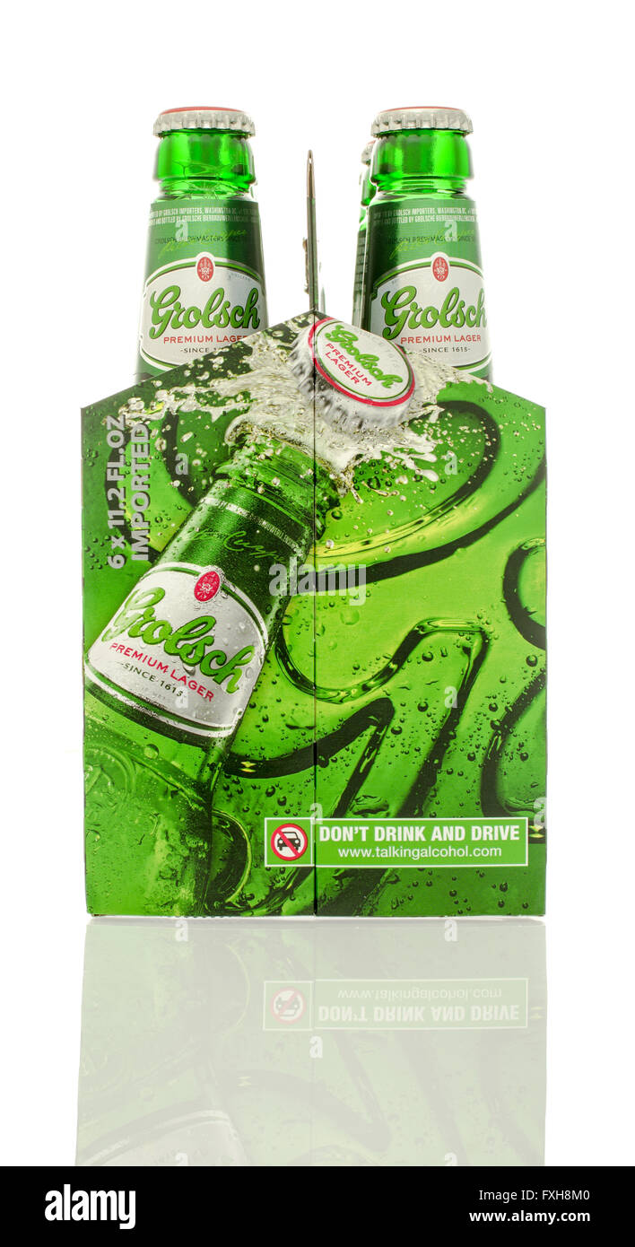 Winneconne, Wisconsin - 10. Januar 2016: ein six-Pack von Grolsch Premium-Bier. Stockfoto