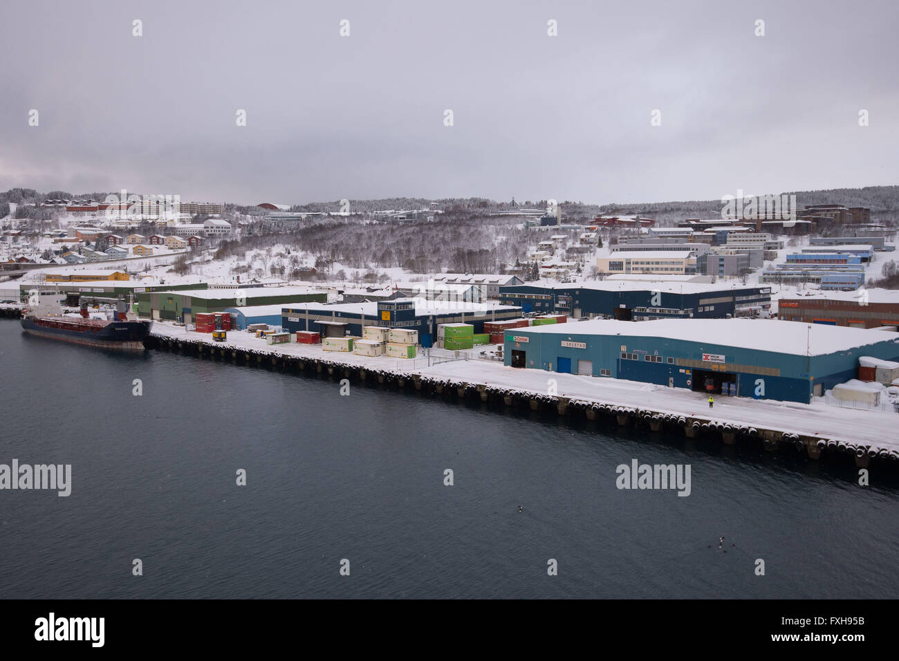 Tromsø Kreuzfahrt Schiff Dock Port Hafen in Norwegen. Stockfoto