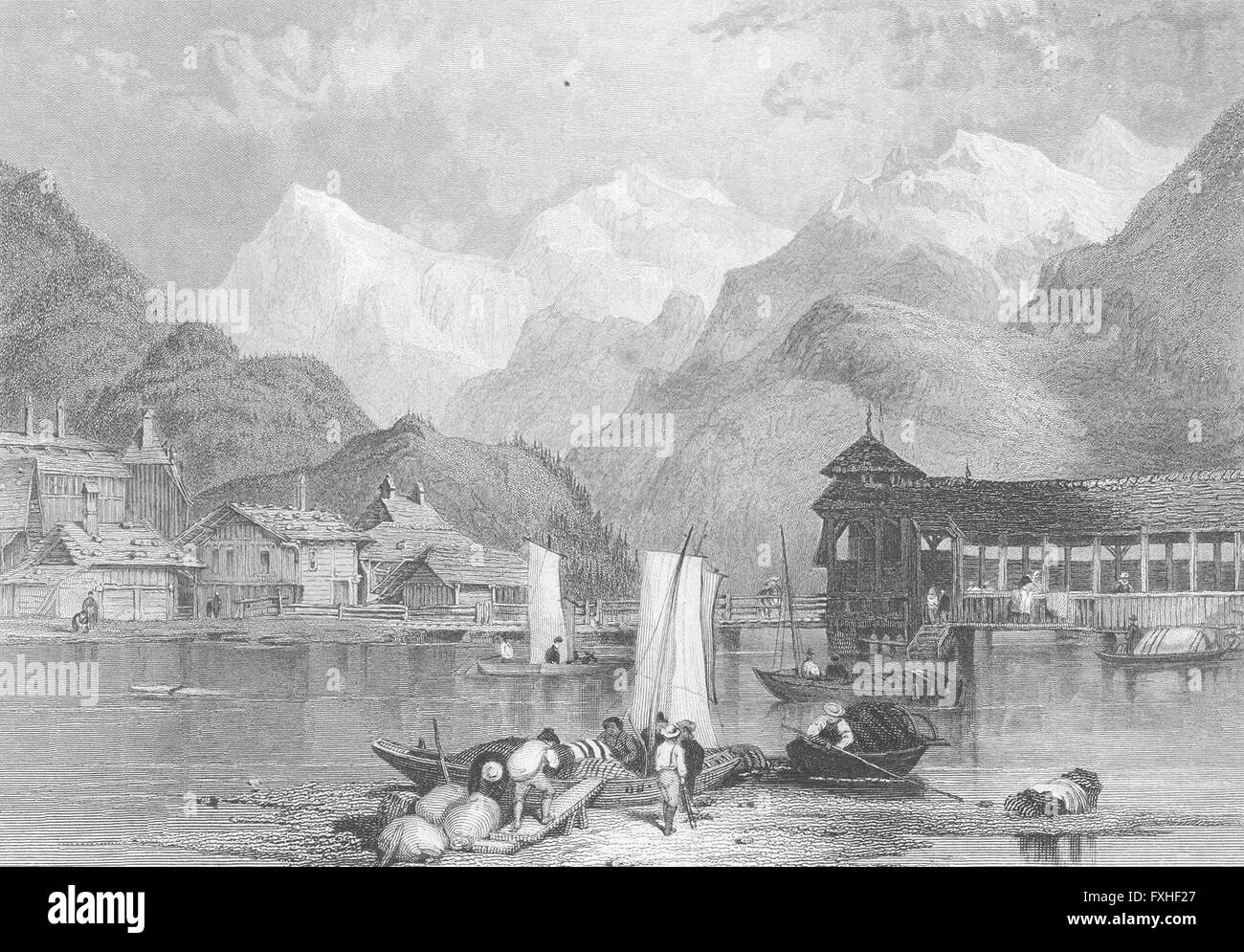 INTERLAKEN: Swiss: Fullarton Lausanne, Finden, antique print 1850 Stockfoto