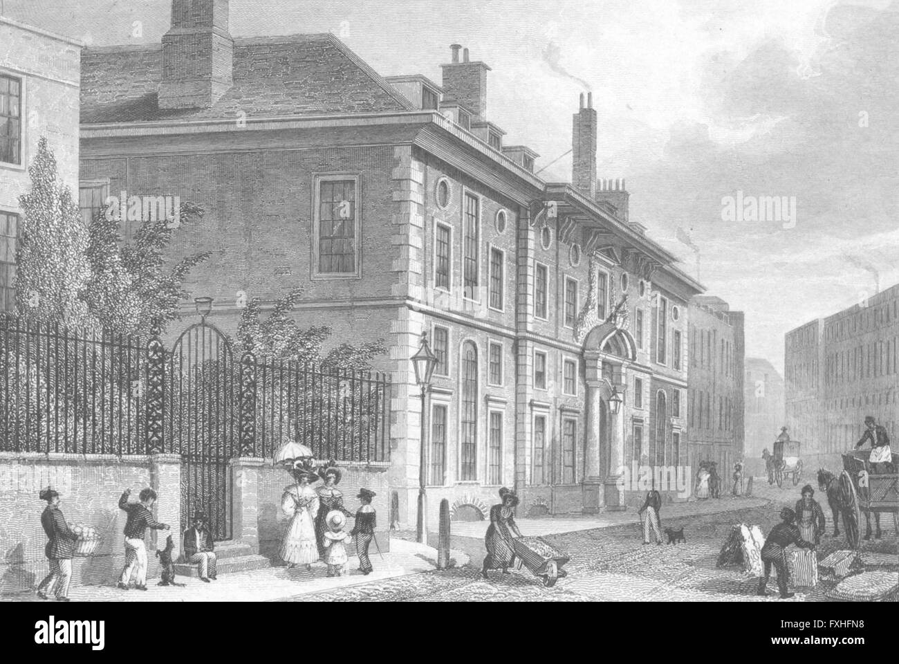 Gebäude: Goldsmith Hall, Foster Lane, antique print 1830 Stockfoto