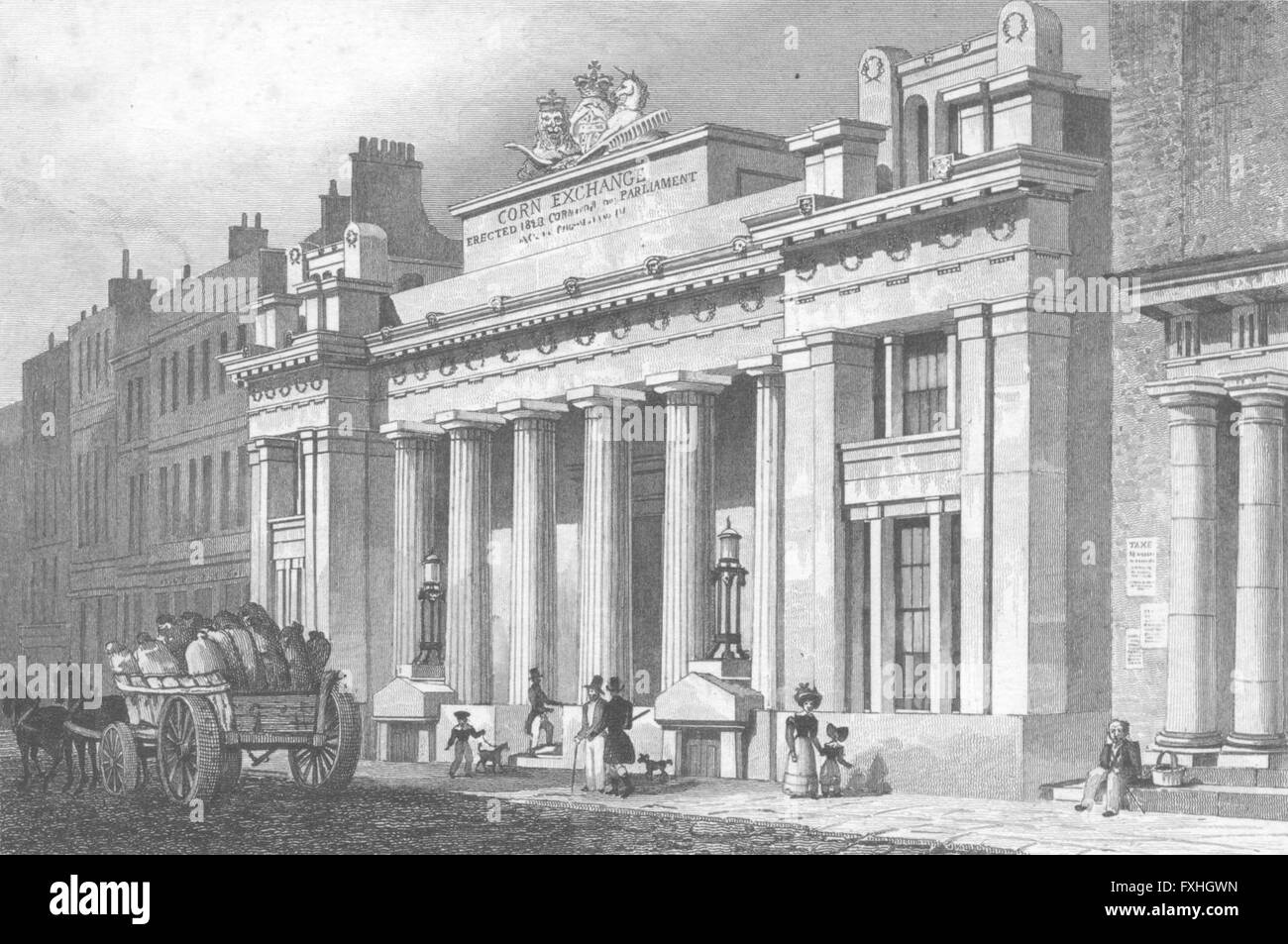 LONDON: Neue Corn Exchange, Mark Lane, antique print 1828 Stockfoto