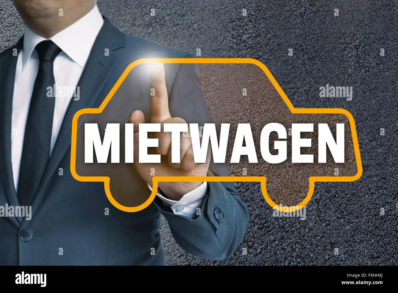 Mietwagen (in deutschen Mietwagen) Touchscreen gesteuert Geschäftsmann Konzept Stockfoto