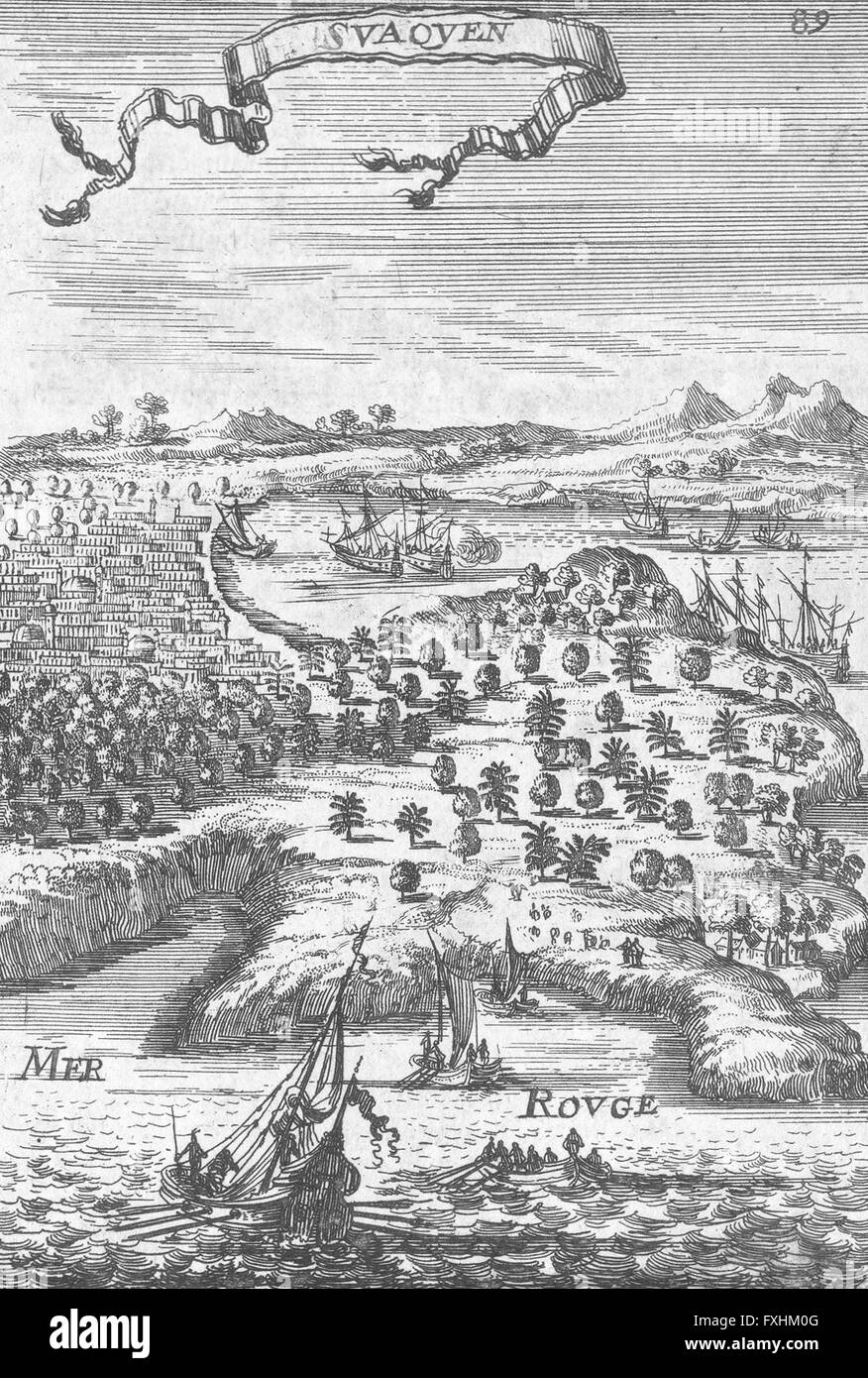 Afrika: Suaquen Rotes Meer, antike print 1683 Stockfoto