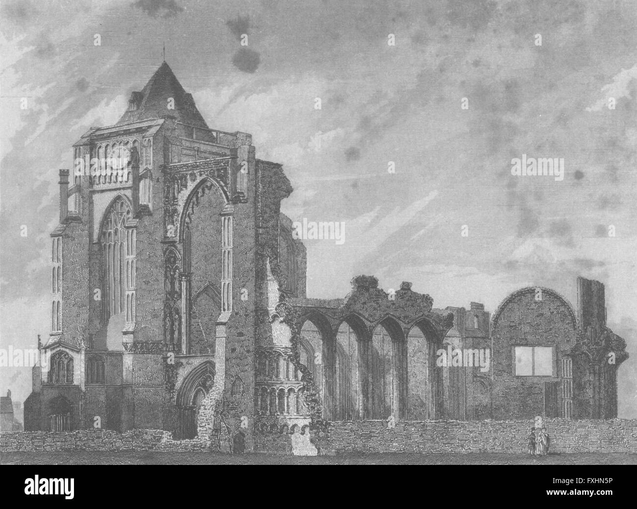 LINCS: Crowland Abbey: Saunders Ruinen, antike print 1836 Stockfoto