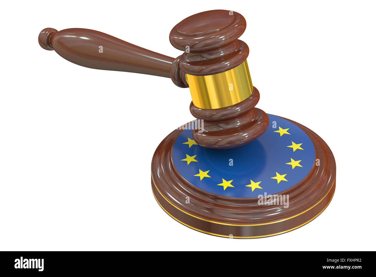 Hölzerne Hammer mit Flagge der EU, 3D-Rendering Stockfoto