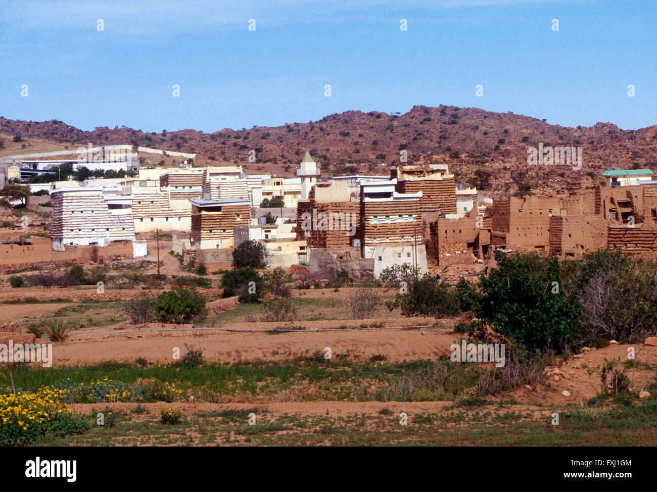 Saudi-Häuser zwischen Abha und Al Habalah; Königreich Saudi Arabien Stockfoto