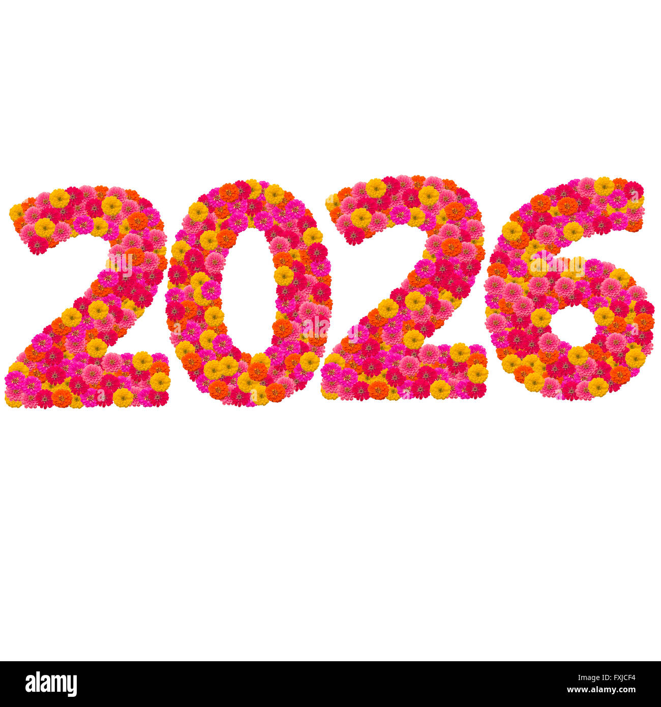 Zahlen 2026 machte Zinnien Blumen Stockfoto