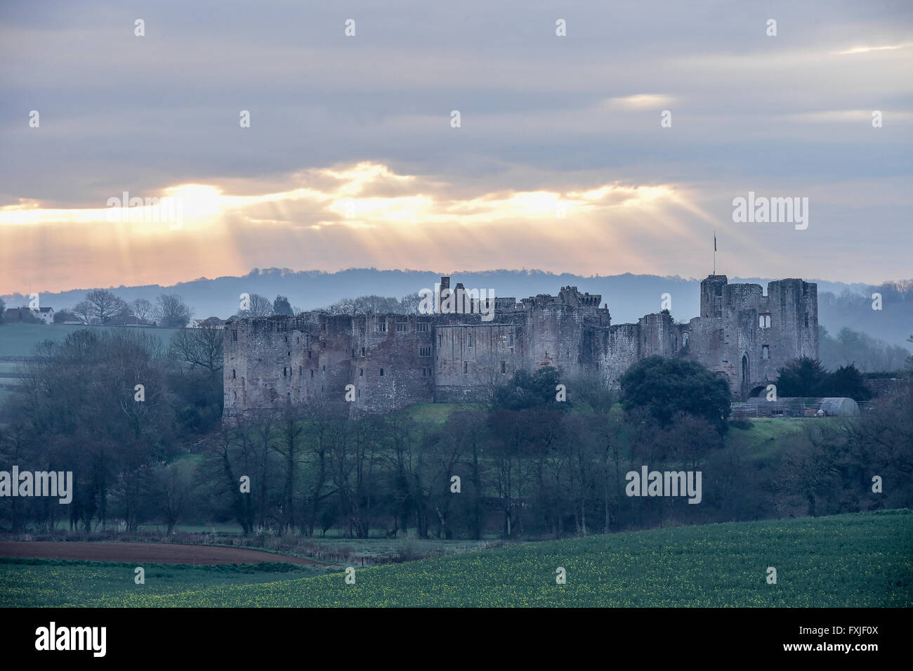 Raglan Castle, Monmouthshre im Morgengrauen Stockfoto