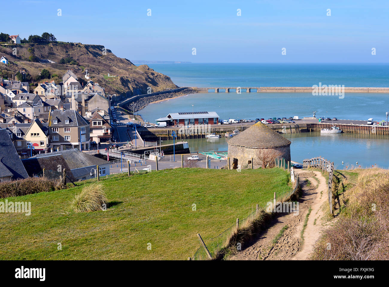 Stadt von Port-En-Bessin in Frankreich Stockfoto