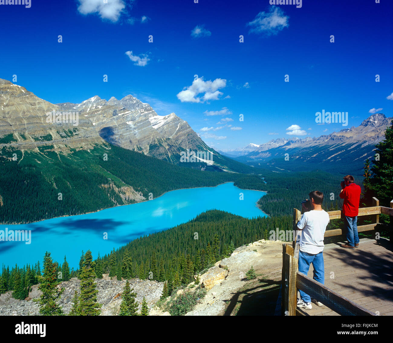 Touristen am Peyto Lake, Banff nationales Park, Alberta, Kanada Stockfoto