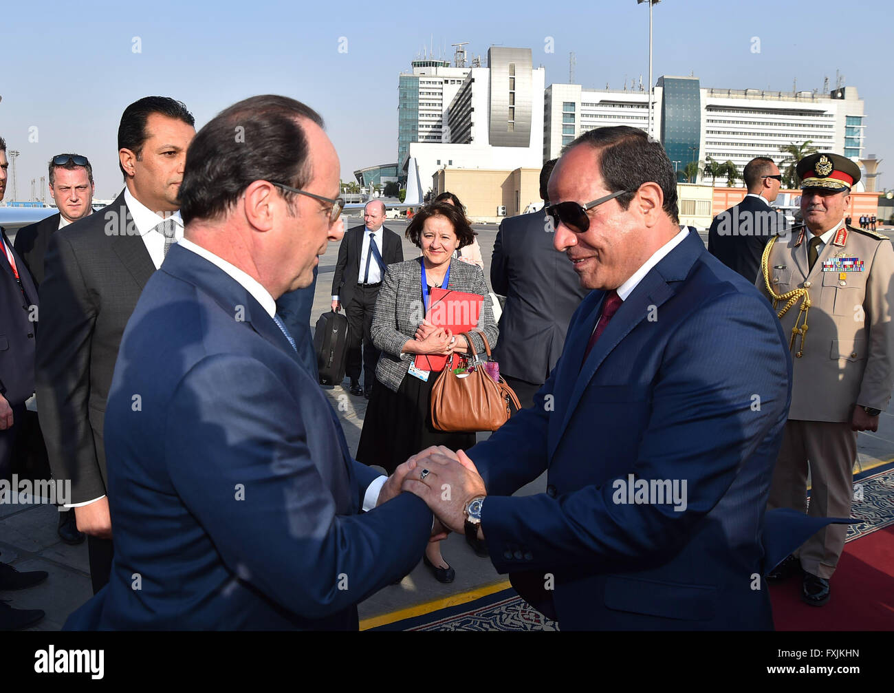 Der französische Präsident Francois Hollande kommt in Ägypten für einen 2-tägigen Staatsbesuch, für bilaterale Gespräche und Handelsabkommen. Stockfoto