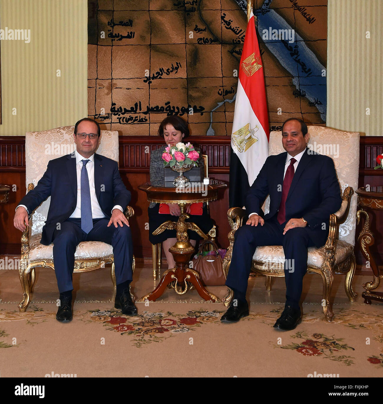 Der französische Präsident Francois Hollande kommt in Ägypten für einen 2-tägigen Staatsbesuch, für bilaterale Gespräche und Handelsabkommen. Stockfoto