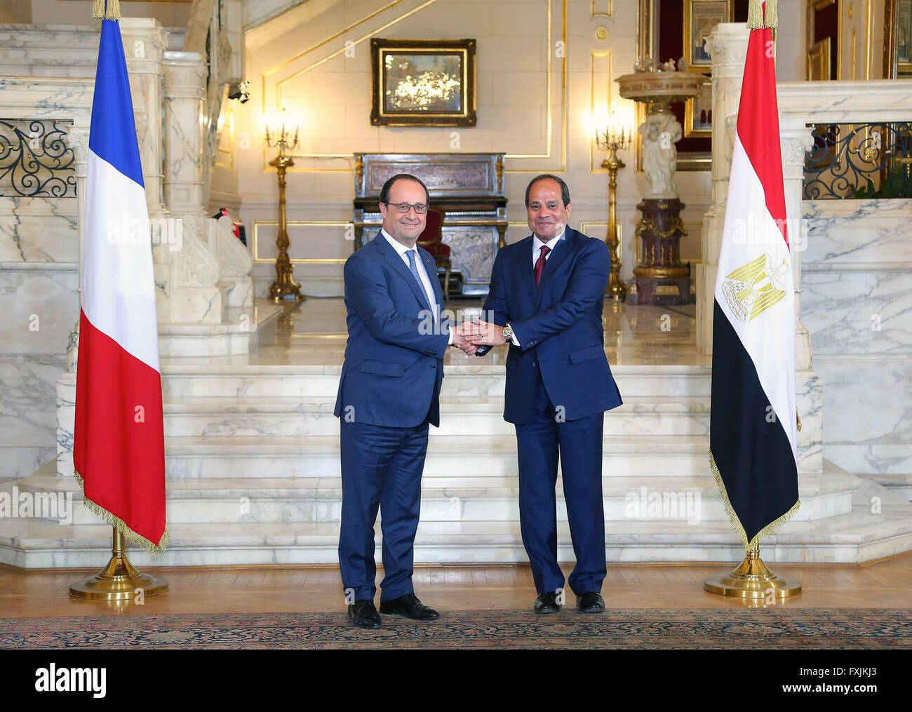 Der französische Präsident Francois Hollande kommt in Ägypten für einen 2-tägigen Staatsbesuch, für bilaterale Gespräche und Handelsabkommen. Stockfoto