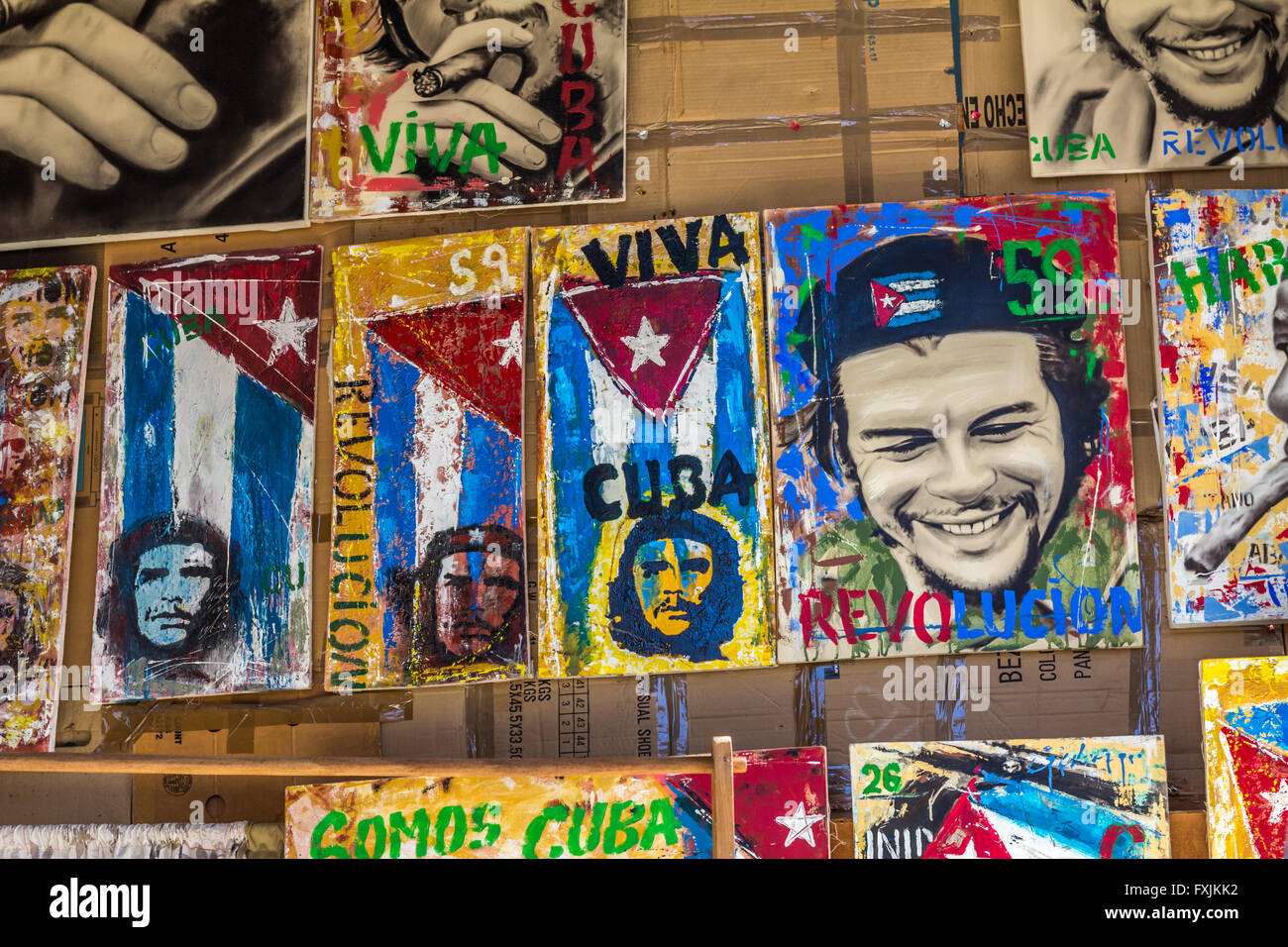Kubanische Kunst mit Che Guevara angezeigt für Verkauf in den UNESCO-geschützten Teil von Trinidad, Kuba Stockfoto