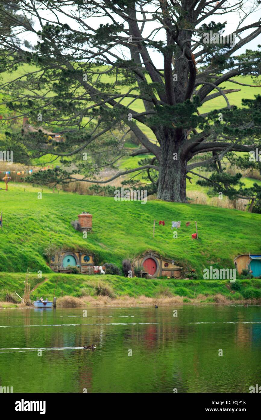 Hobbingen, in der Nähe von Matamata auf der Nordinsel von Neuseeland, ist die Heimat der verwendet in dem Film Herr der Ringe Film-set Stockfoto
