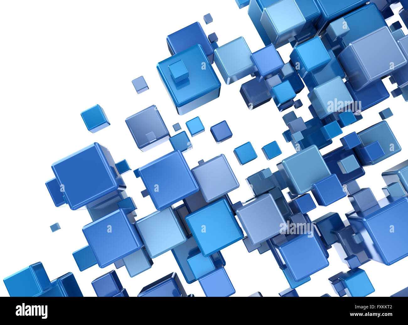 Abstrakte digitale blaue 3d Würfel isoliert auf weißem Hintergrund Stockfoto