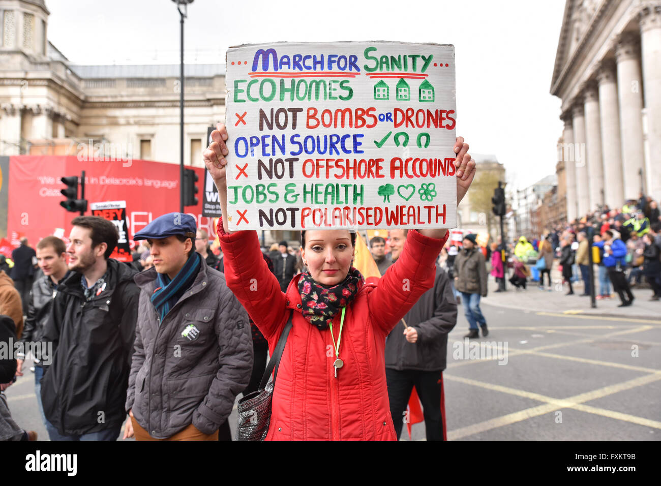 London, UK. 16. April 2016. Die Volksversammlung anti-Sparkurs Protest März und Rallye durch central London. Stockfoto