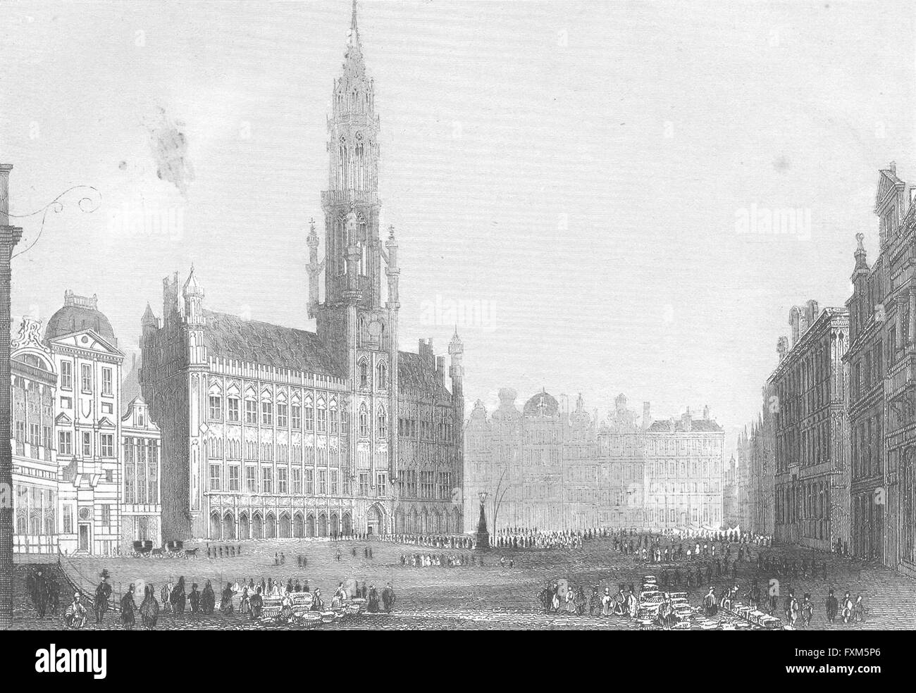 Belgien: Grosse Markt Brussel: Wolfe: Groose, antiken Druck 1844 Stockfoto