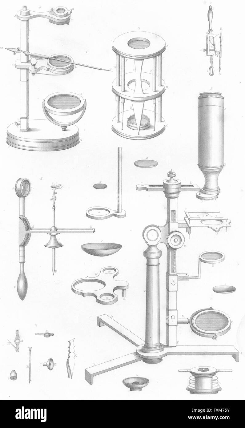 Wissenschaft: Mikroskop, antiken print 1849 Stockfoto