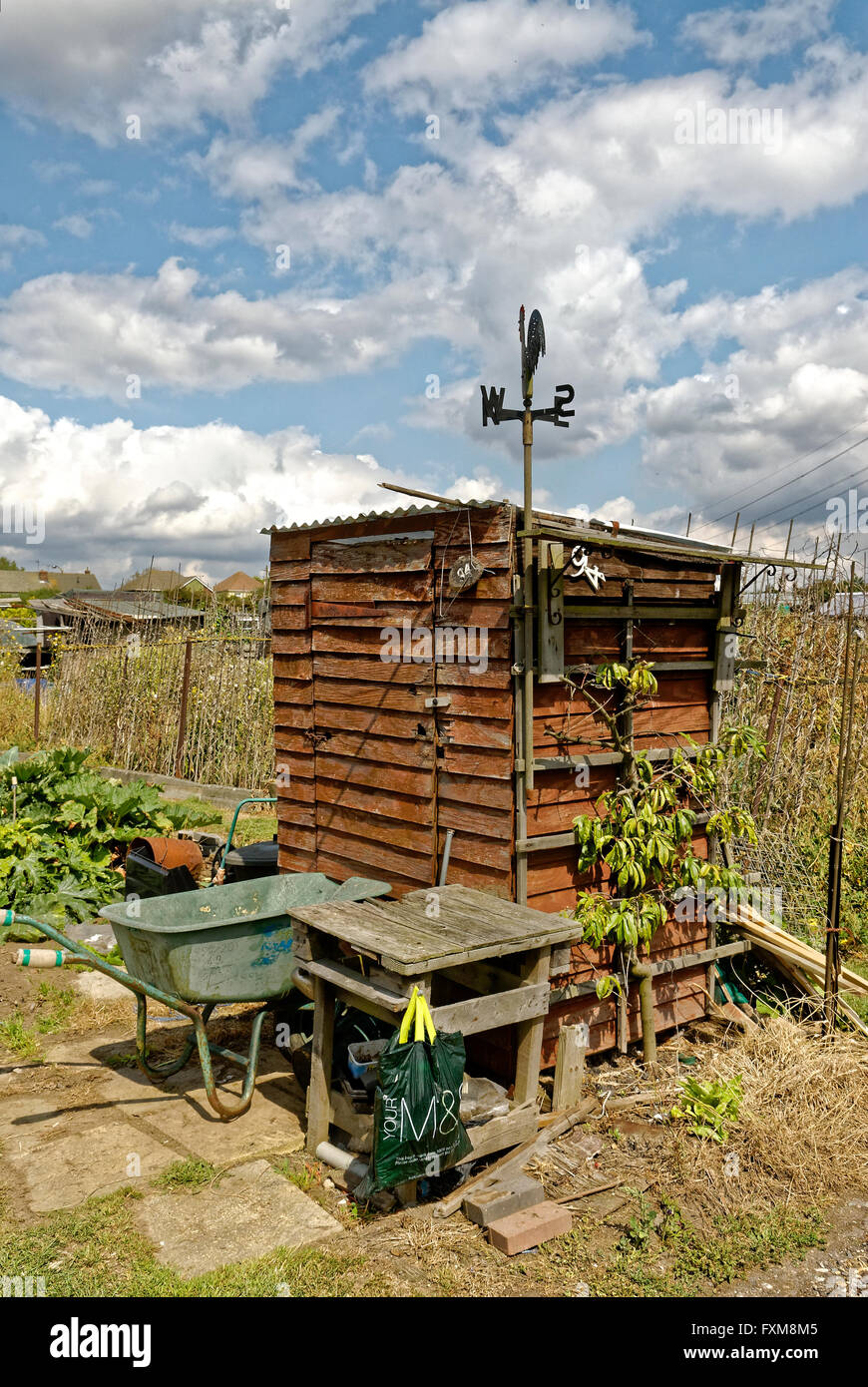 Schuppen Sie auf einen Schrebergarten, wo Land für persönliche Anbau von Obst und Gemüse zur Verfügung steht. Stockfoto
