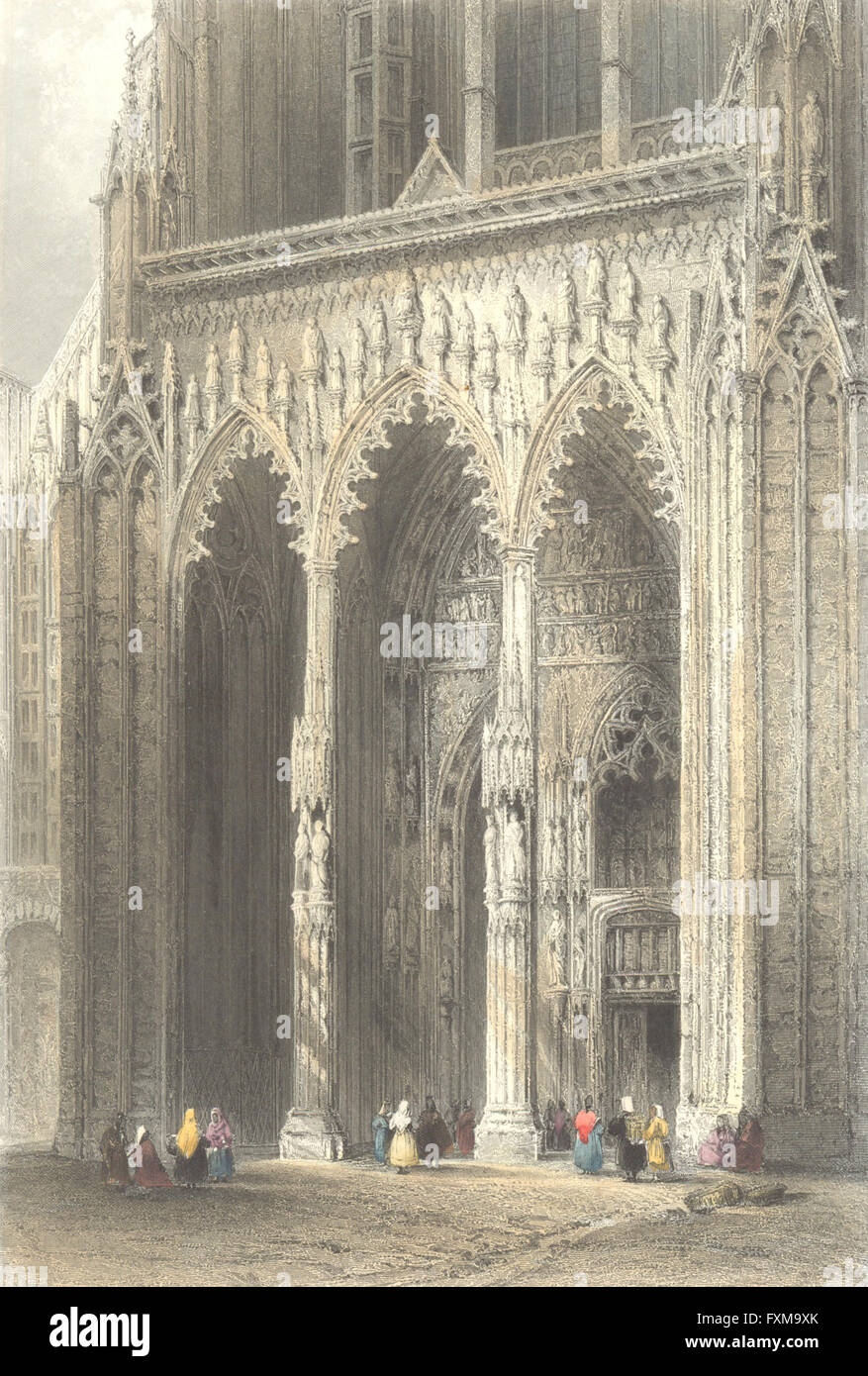 Deutschland: Veranda Kathedrale, Ulm: Torbögen Statuen, antike print 1842 Stockfoto