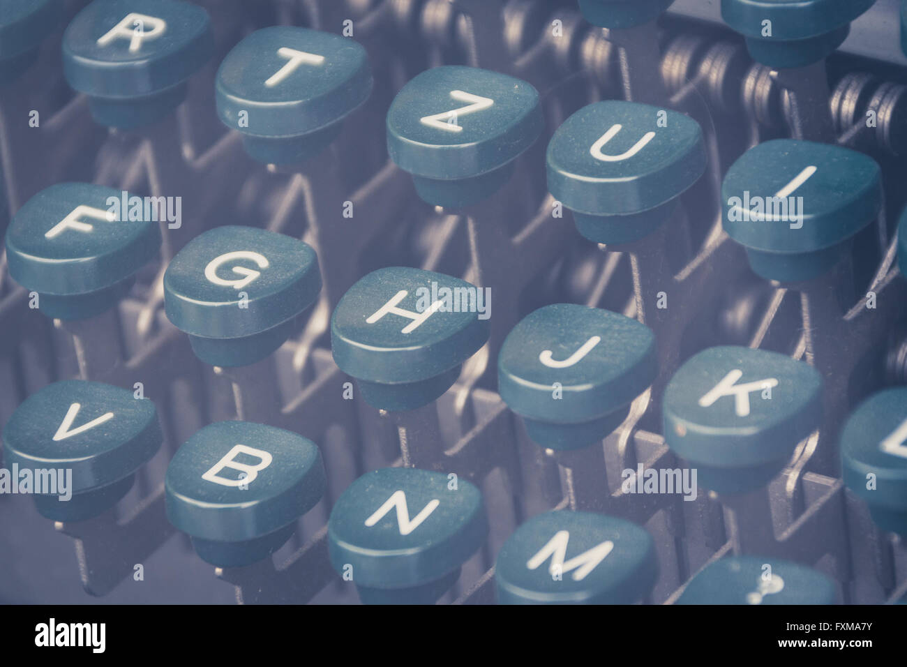 Buchstaben auf Vintage Schreibmaschine Tastatur Nahaufnahme Stockfoto