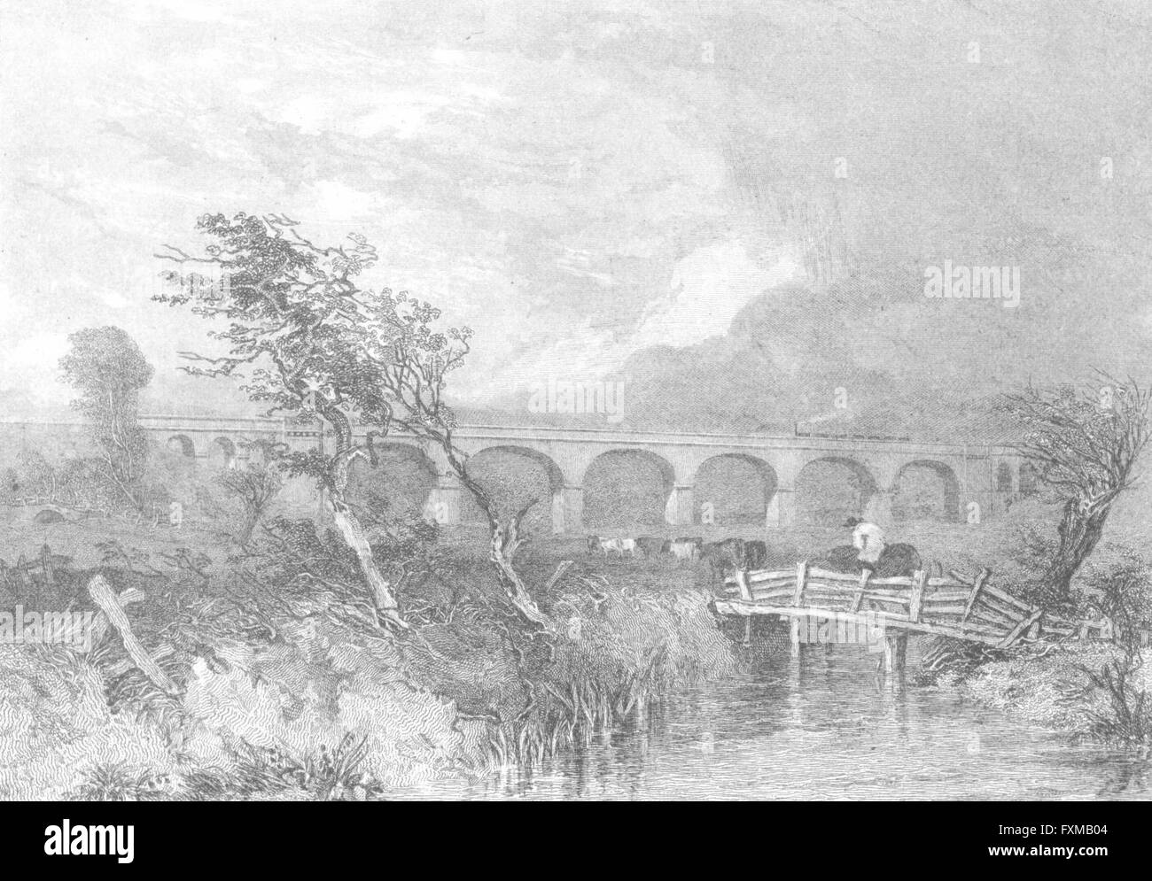 STONY STRATFORD: Wolverton Viadukt: Dodgson Züge, antique print 1860 Stockfoto