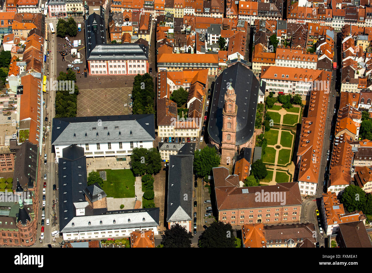 Luftaufnahme, Jesuitenkirche, Pfarrei Heilige Geist und St. Ignatius, neben dem Universitätsplatz, Heidelberg, Rhein-Neckar-Kreis, Stockfoto