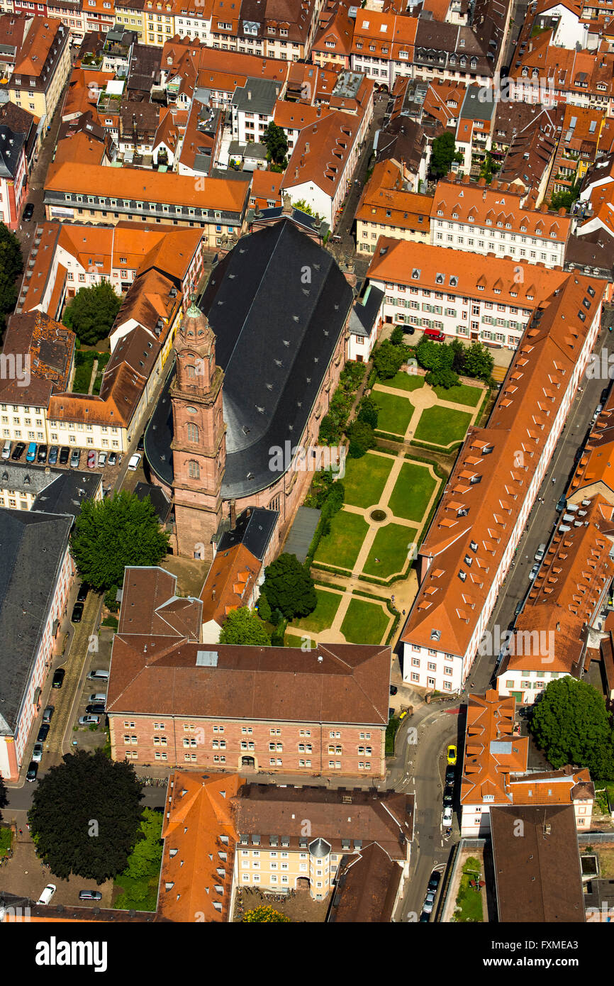 Luftaufnahme, Jesuitenkirche, Pfarrei Heilige Geist und St. Ignatius, neben dem Universitätsplatz, Heidelberg, Rhein-Neckar-Kreis, Stockfoto