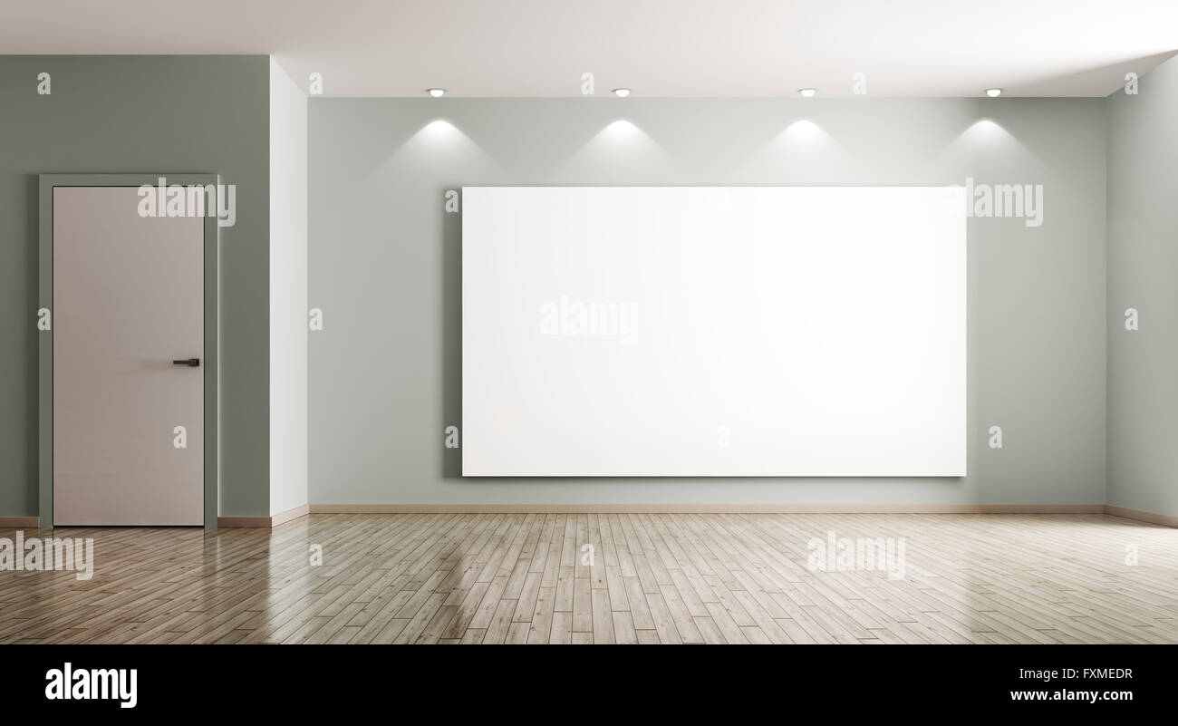 Leeren Innenraum Wohnzimmer mit großen Poster und Tür 3D-Rendering Stockfoto