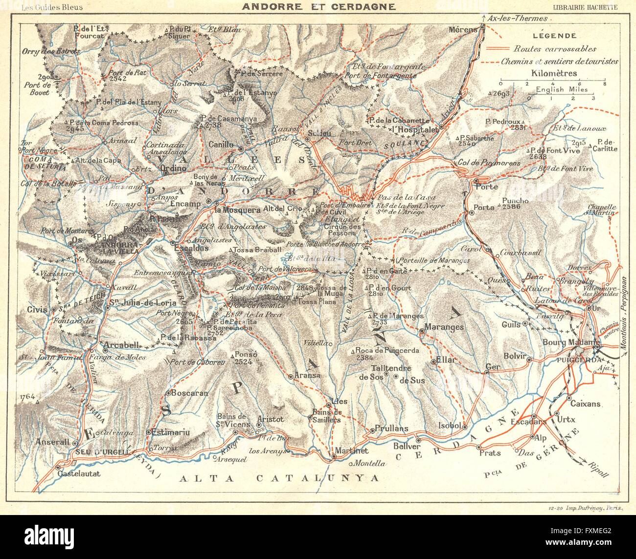 ANDORRA: Andorra et Cerdagne, 1926 Vintage Karte Stockfoto