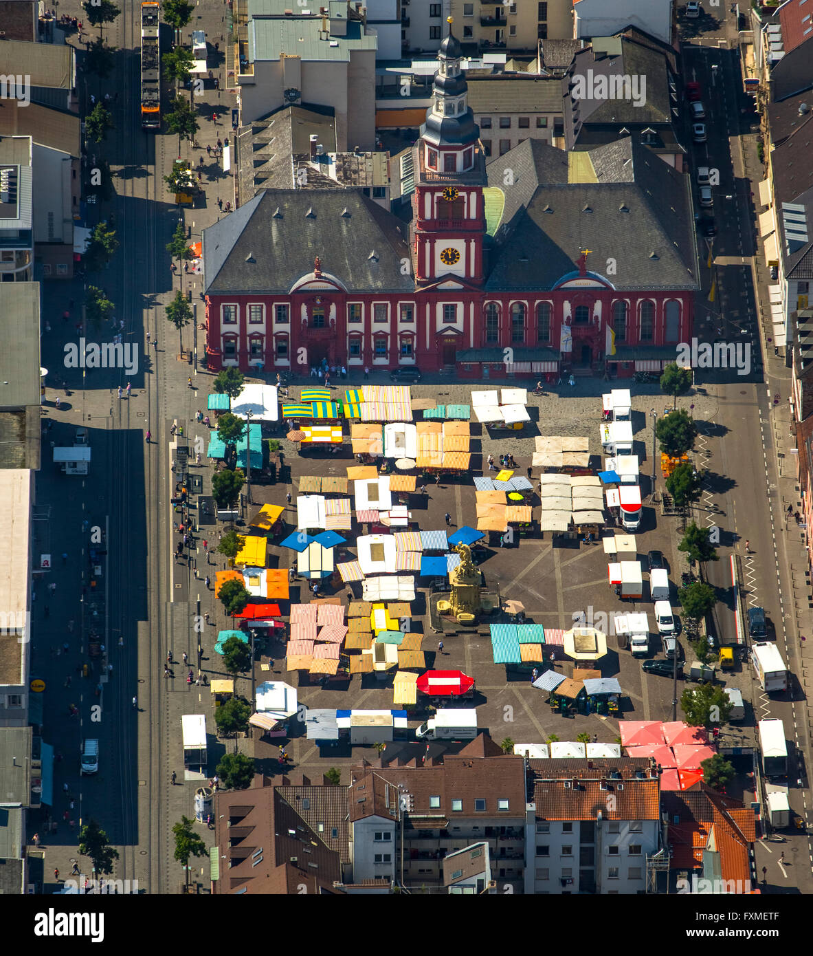 Luftaufnahme, Marktplatz Mannheim mit ehemaligen Manheimer Rathaus, St