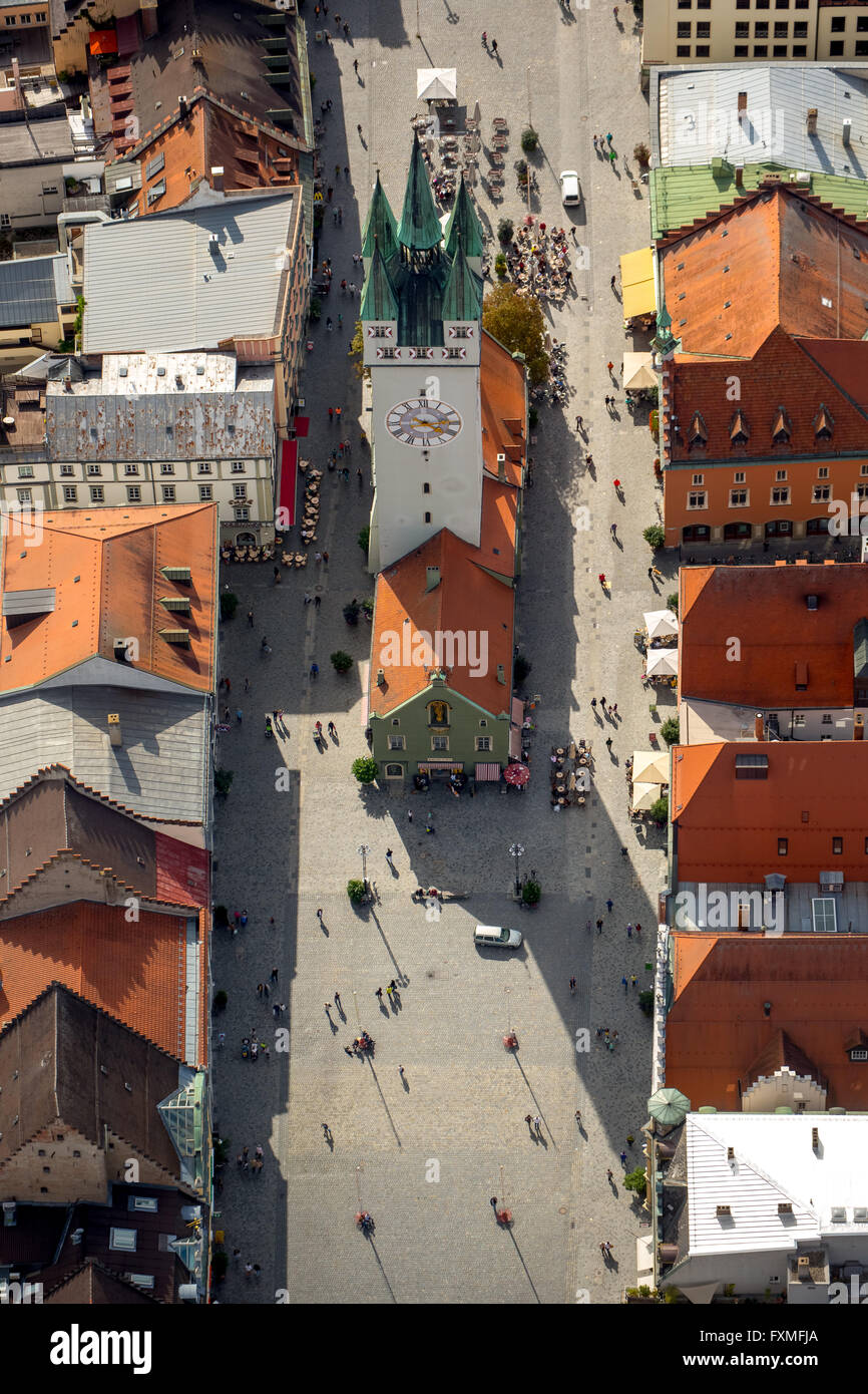 Luftaufnahme, City Tower am Theresienplatz Straubing, Bayern, Bayern, Ostdeutschland, Europa, Luftaufnahme, Vögel-Augen-Blick, Stockfoto