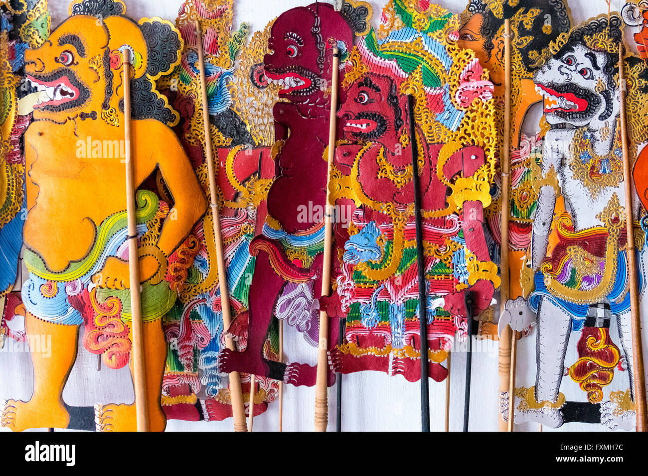 Schattenspiel-Figuren, Ubud, Bali, Indonesien Stockfoto