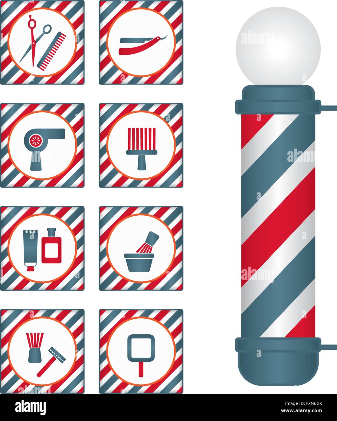 Barber Shop Pole und Symbole Stock Vektor