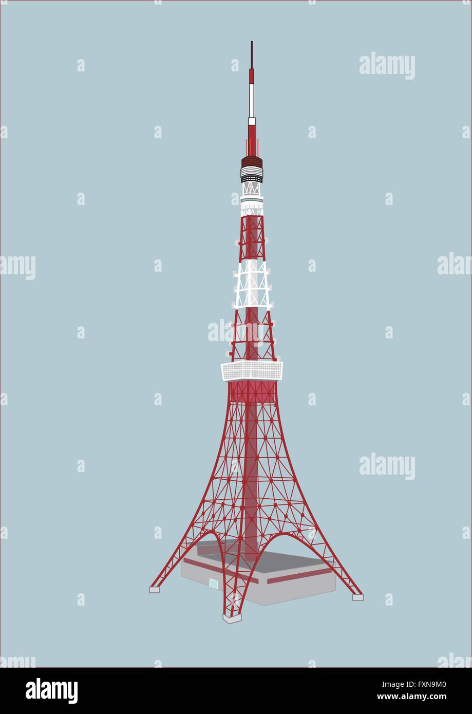 Die Vektor-Illustration Infografik Elemente Tokyo Tower Stock Vektor