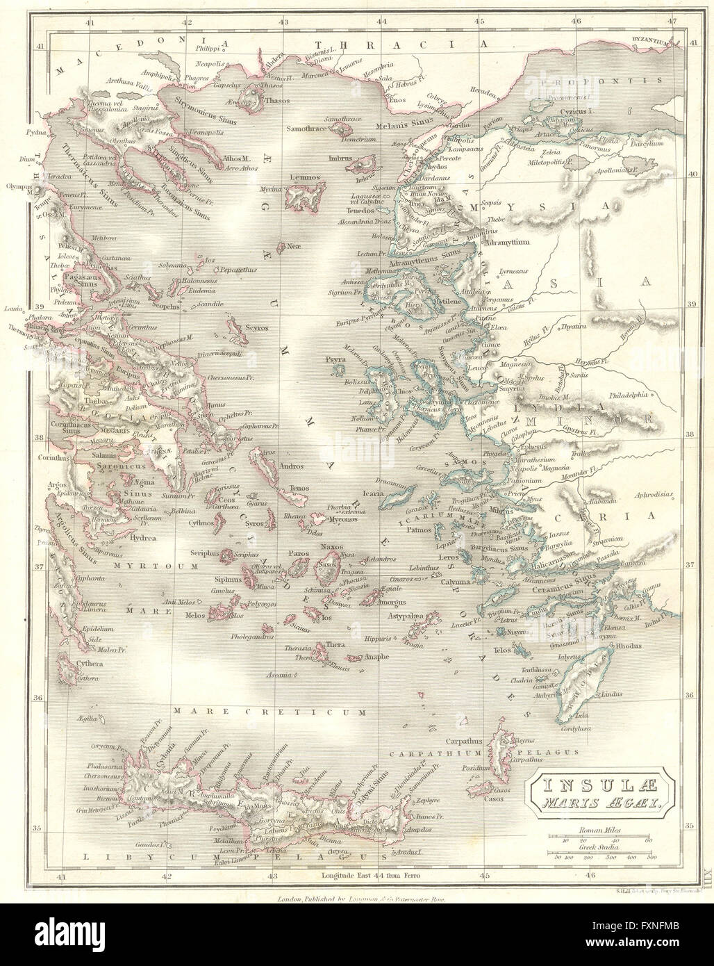 Griechenland: Insulae Maris Aegaei, 1847 Antike Landkarte Stockfoto